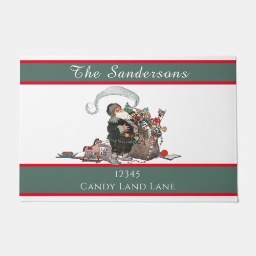 Traditional Christmas Vintage Santa Family Name Doormat