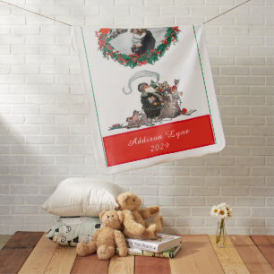Traditional Christmas Vintage Santa Photo Holiday Baby Blanket