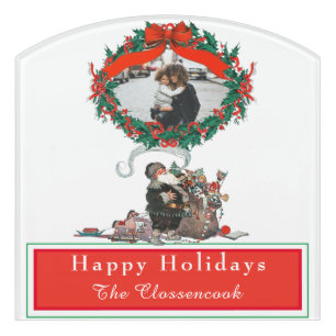 Traditional Christmas Vintage Santa Photo Holiday Door Sign