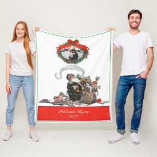 Traditional Christmas Vintage Santa Photo Holiday Fleece Blanket
