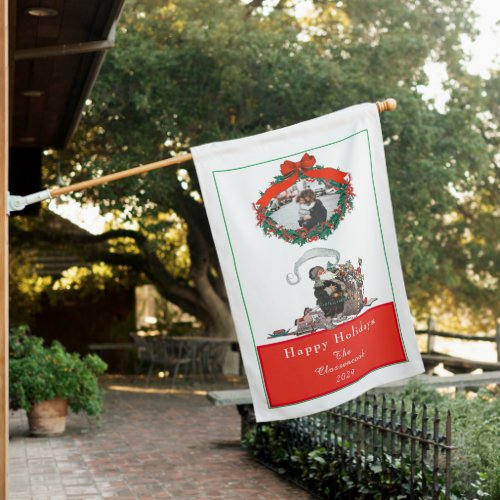 Traditional Christmas Vintage Santa Photo Holiday House Flag