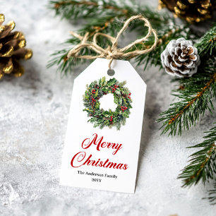 Traditional Christmas Wreath Custom Name Tags