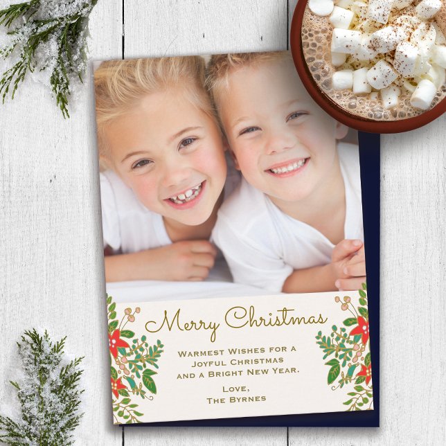 Traditional Christmas Wreath One Photo Note Card (Creator Uploaded)