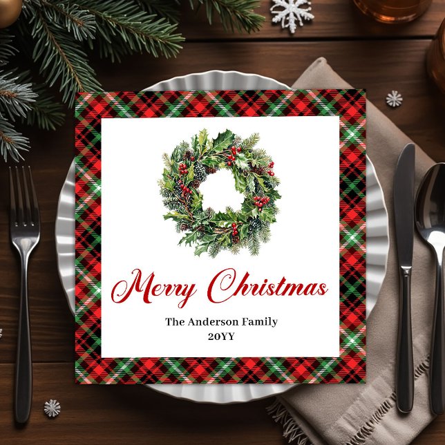 Traditional Christmas Wreath Red Green Napkins (Traditional Christmas Wreath Red Green Napkins)