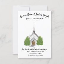 Traditional church watercolor wedding invitation