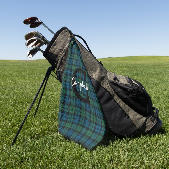 Traditional Clan Campbell Tartan Plaid Golf Towel (Green)