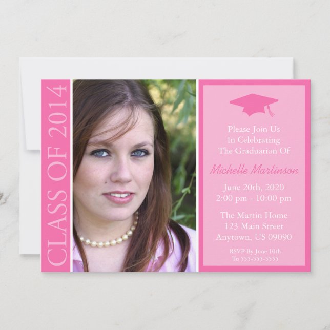 Traditional Class Of 2014 Graduation (Pink) Invitation (Front)