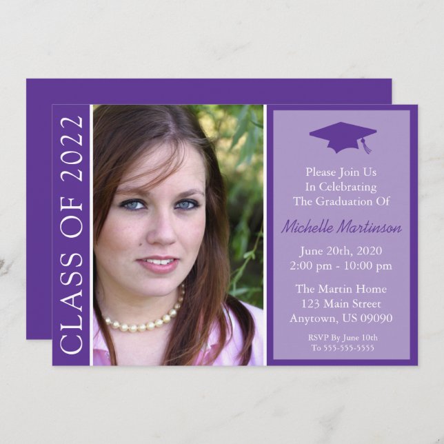 Traditional Class Of 2022 Graduation (Purple) Invi Invitation (Front/Back)