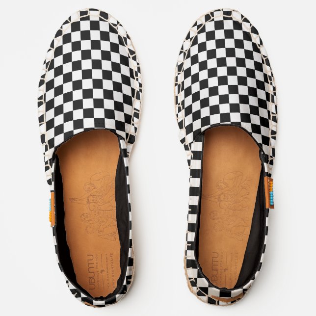 Traditional Classic Black and White Checkerboard  Espadrilles (Front)
