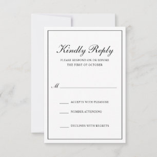 Traditional Classic Black and White Formal Wedding RSVP Card