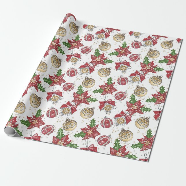 Traditional/Classic Christmas Ornaments Wrapping Paper (Unrolled)