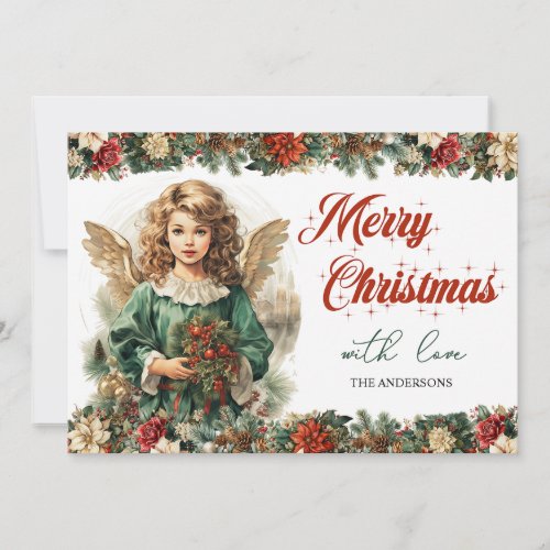 Traditional classic Christmas Victorian angel Holiday Card