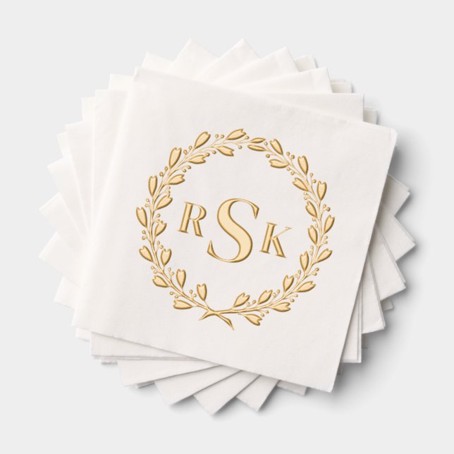 Traditional Classic Floral Wreath Monogram  Foil Napkins (Insitu (Stacked))