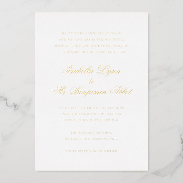 Traditional Classic Formal Elegant Wedding Foil Invitation (Front)