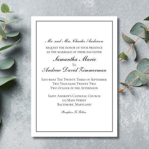 Traditional Classic Formal Elegant Wedding  Invita Invitation