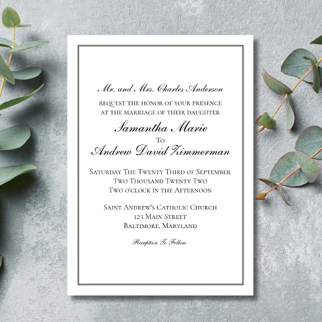 Traditional Classic Formal Elegant Wedding  Invita Invitation (Traditional Classic Elegant Formal Wording Wedding Invitation Black Border)