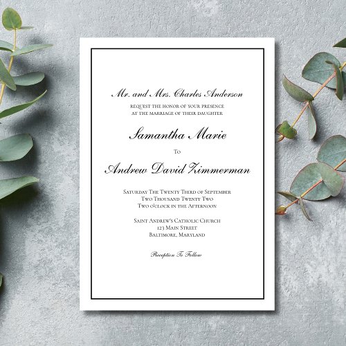 Traditional Classic Formal Elegant Wedding   Invitation