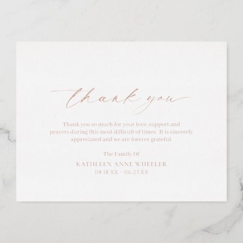 Traditional Classic Funeral Foil Thank You Card