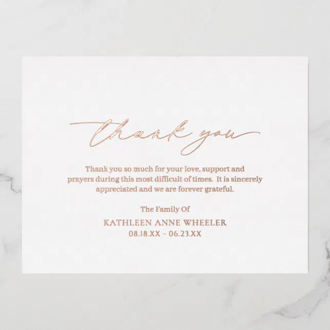 Traditional Classic Funeral Foil Thank You Card Zazzle