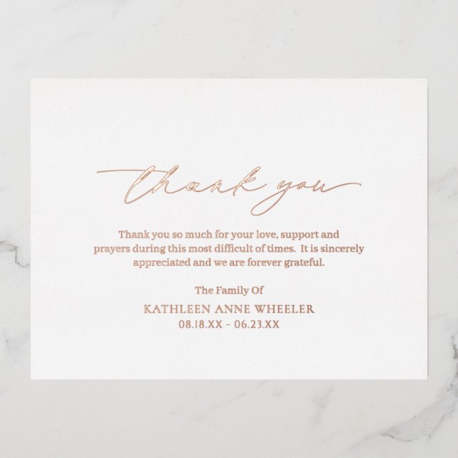 Traditional Classic Funeral Foil Thank You Card (Front)