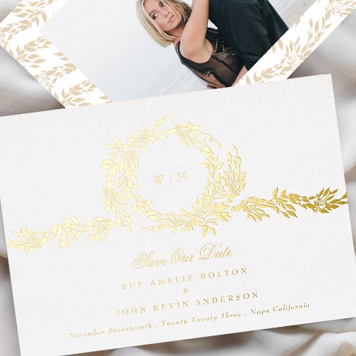 Traditional Classic Photo Monogram Wedding Gold Foil Invitation