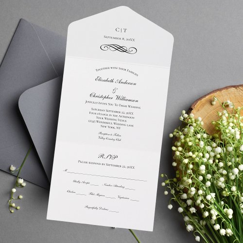 Traditional Classic Wedding All In One Invitation