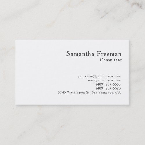 Traditional Clean Plain White Minimalist Business Card