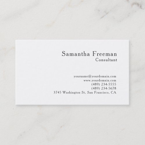 Traditional Clean Plain White Minimalist Business Card