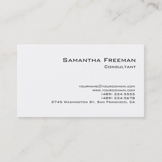 Traditional Clean Plain White Minimalist Business Card (Front)