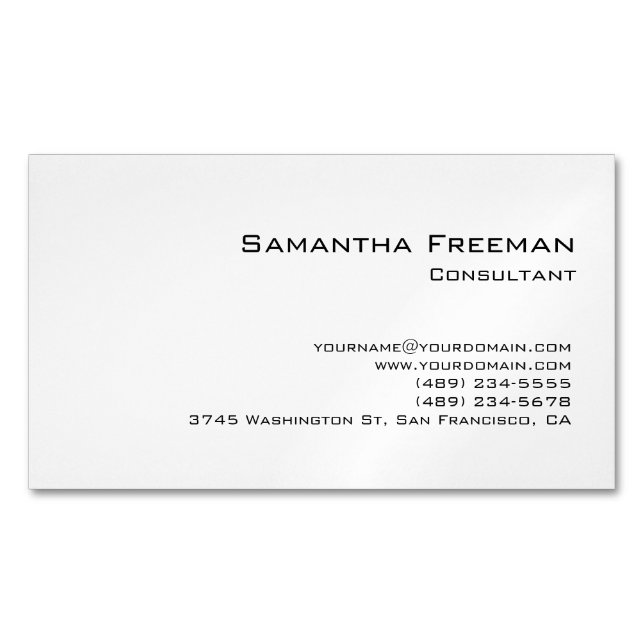 Traditional Clean Plain White Minimalist Business Card Magnet (Front)