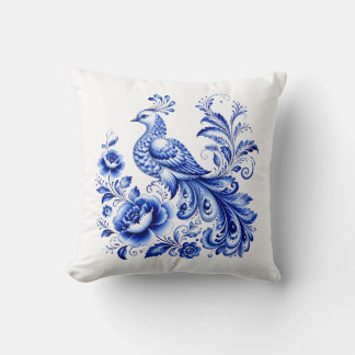 Traditional Cobalt Porcelain Folk Art Decorative Throw Pillow