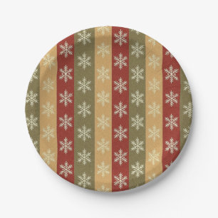 traditional colored Christmas snowflake striped Paper Plates