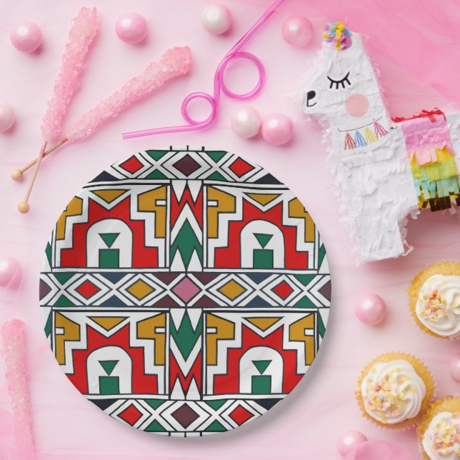 Traditional Colorful African Tribe Native Art Paper Plates (Party)
