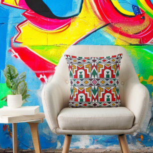 Traditional Colorful African Tribe Native Art  Throw Pillow
