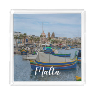 Traditional colorful fishing boats in Malta Acrylic Tray