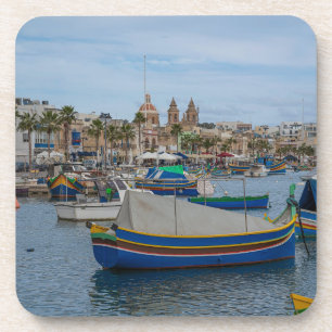Traditional colorful fishing boats in Malta Beverage Coaster