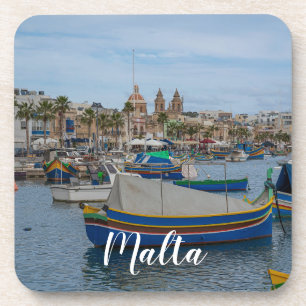 Traditional colorful fishing boats in Malta Beverage Coaster