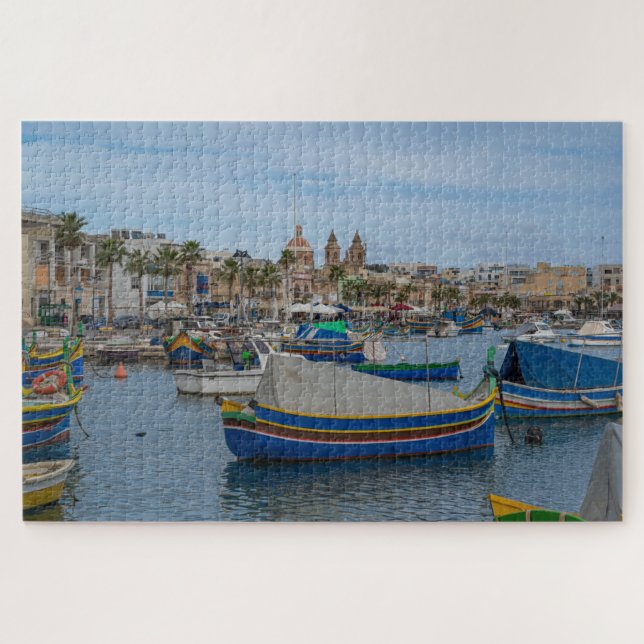 Traditional colorful fishing boats in Malta Jigsaw Puzzle (Horizontal)