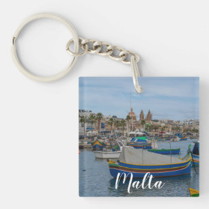 Traditional colorful fishing boats in Malta Keychain