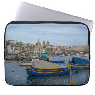 Traditional colorful fishing boats in Malta Laptop Sleeve