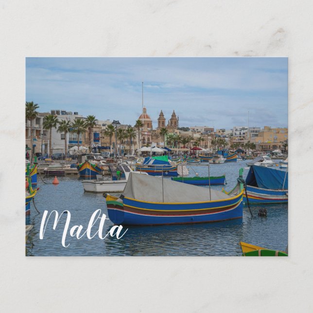 Traditional colorful fishing boats in Malta Postcard (Front)