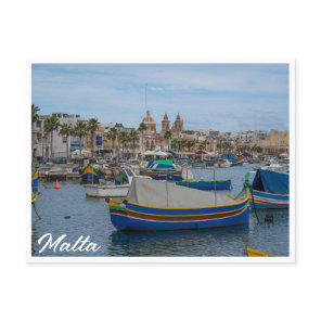 Traditional colorful fishing boats in Malta Postcard