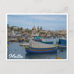 Traditional colorful fishing boats in Malta Postcard