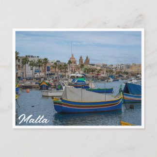 Traditional colorful fishing boats in Malta Postcard