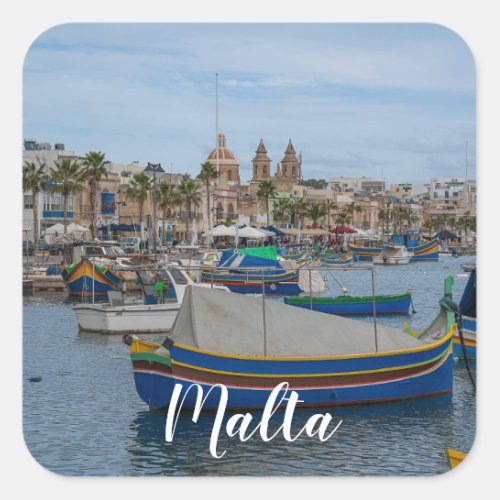 Traditional colorful fishing boats in Malta Square Sticker