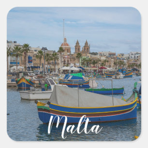 Traditional colorful fishing boats in Malta Square Sticker