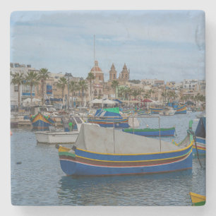 Traditional colorful fishing boats in Malta Stone Coaster