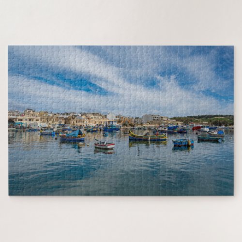 Traditional colorful fishing boats in the harbor jigsaw puzzle