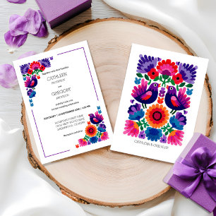 Traditional Colorful Vibrant Folk Art Wedding Invitation