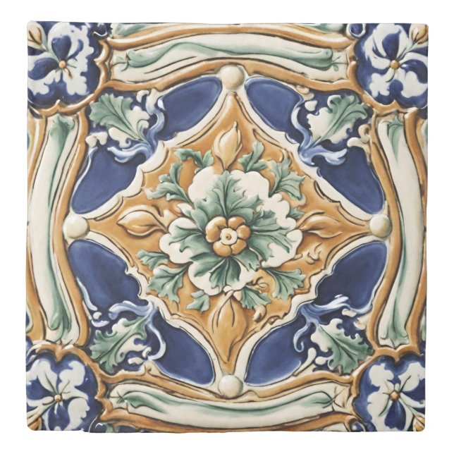 traditional colors tile, floral, majolica, Italian Duvet Cover (Front)